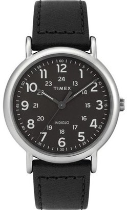 Timex Men's Weekender 40mm Black/Silver Leather Strap Watch