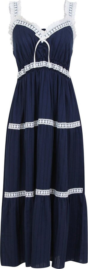 Luna Luz Blue Wonem Le Blanc Dobby Cotton Embroidered Lace Maxi Nightdress