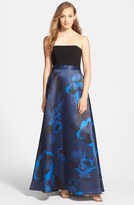 Thumbnail for your product : Aidan Mattox Floral Print Strapless Gown