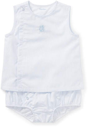 Ralph Lauren Childrenswear Pinstripe Poplin Sleeveless Top w/ Matching Bloomers, Size 9-24 Months