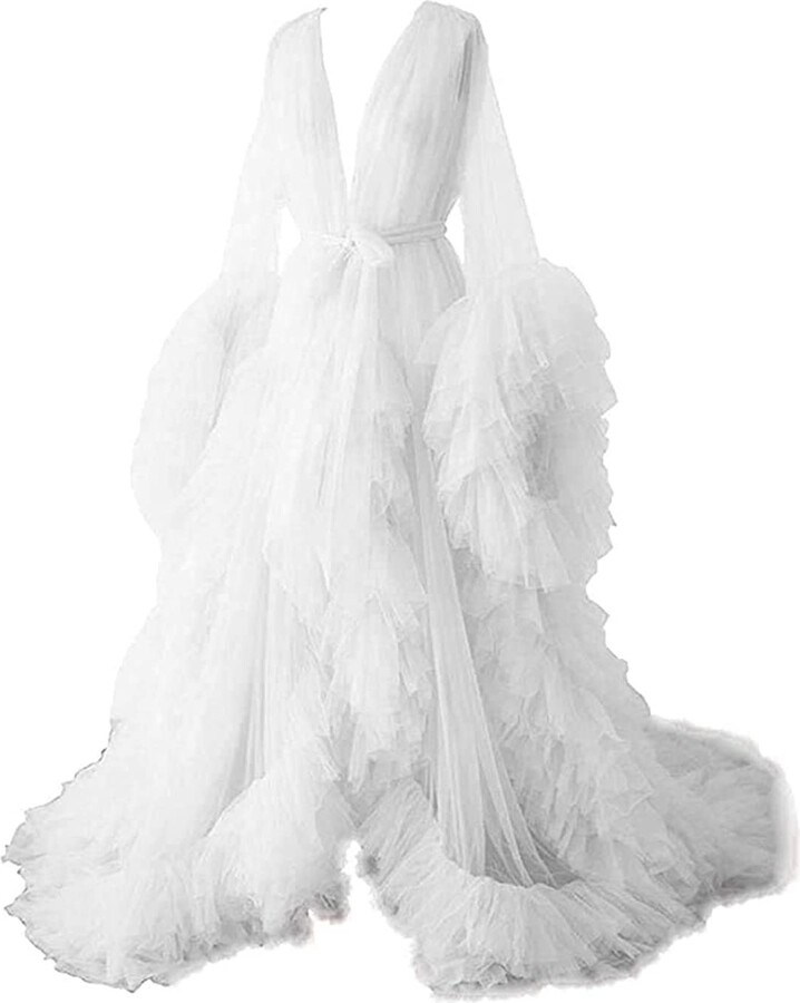 KURFACE Tulle Robe Dress for Women Long Puffy Sleeves Lingerie Dressing