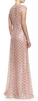 Thumbnail for your product : David Meister Cap-Sleeve Beaded Lace Gown, Light & Dark Pink