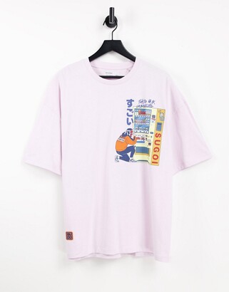Bershka t-shirt with japanese back print in pink - ShopStyle
