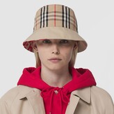 Thumbnail for your product : Burberry Reversible Logo Print Cotton Gabardine Bucket Hat