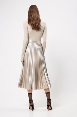HUGO BOSS Plisse midi skirt in high-shine fabric