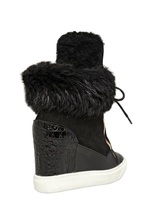 Thumbnail for your product : Giuseppe Zanotti 90mm Suede Shearling Wedged Sneakers