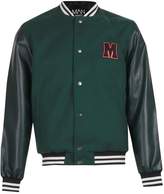 Thumbnail for your product : boohoo M Badge Faux Leather Sleeve Varsity Jacket