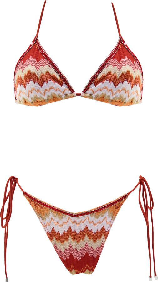 Aulala Paris Orange Sunset Waves Triangle Broderie Bikini