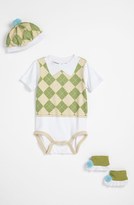 Thumbnail for your product : Baby Aspen 'Sweet Tea' Bodysuit, Booties & Hat Set (Baby Boys)