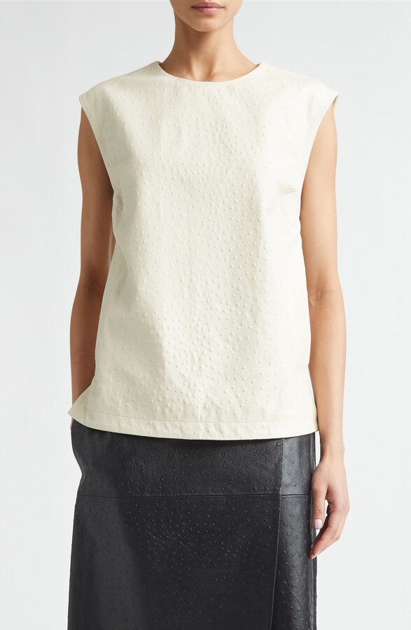 LOULOU DE SAISON Fiza Ostrich Embossed Lambskin Leather Top