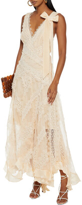 Zimmermann Charm Star Bow-embellished Paneled Crocheted Lace And Silk-organza Maxi Dress