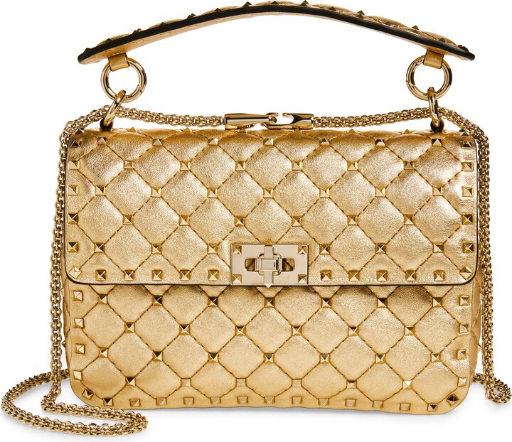 Valentino Garavani Medium Rockstud Spike Quilted Metallic Leather Shoulder Bag