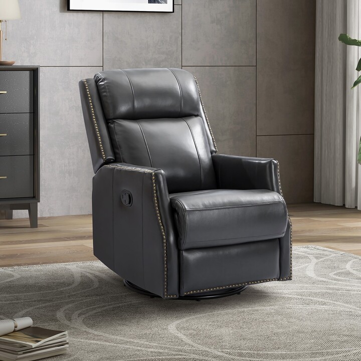 JAYDEN CREATION Demeter Genuine Leather Swivel Recliner with Nailhead