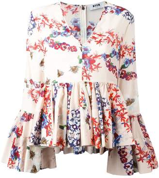 MSGM floral print ruffled blouse