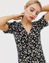 Thumbnail for your product : Monki daisy flower print midi shirt dress in black