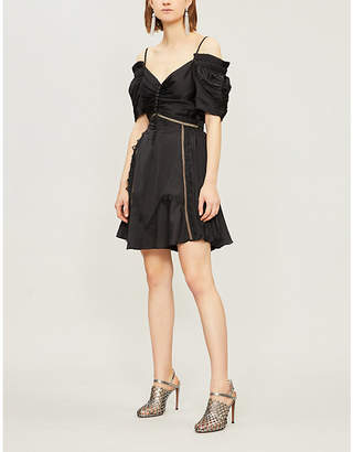 Self-Portrait Ladies Black Off-The-Shoulder Satin Mini Dress