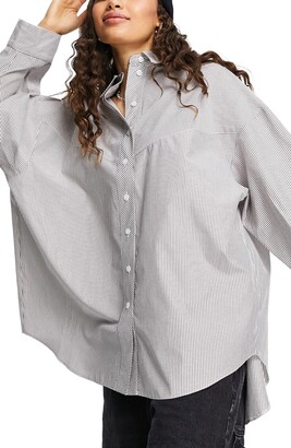 Mix Panel Stripe Button-Up Shirt