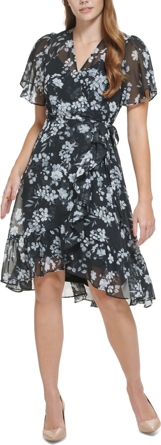 Calvin Klein Floral Print Women's Black Dresses | ShopStyle