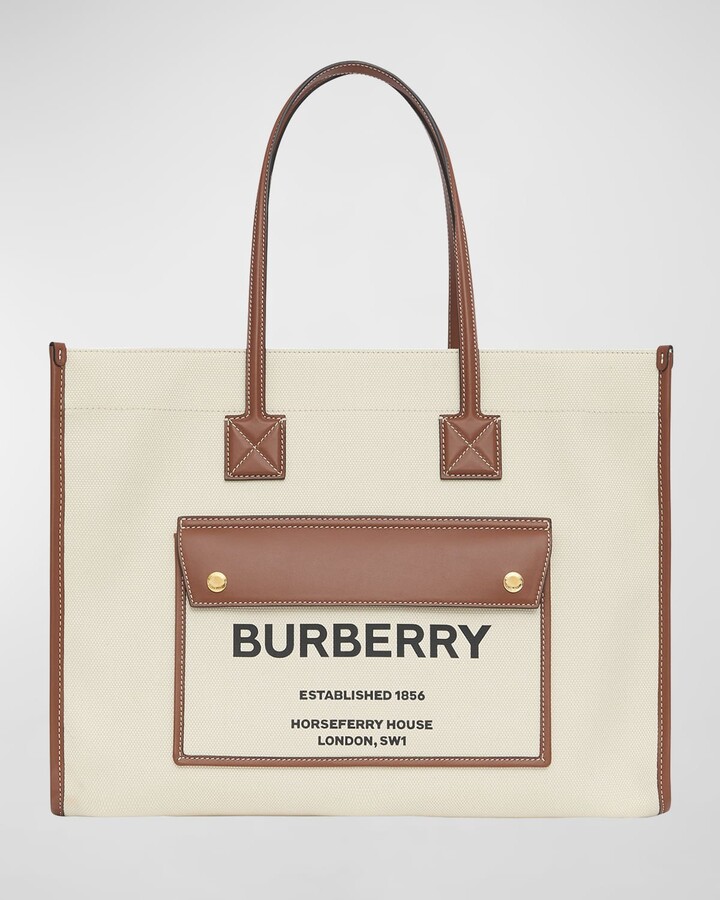 Burberry Smooth Leather & Canvas Pocket East-West Tote Bag - ShopStyle