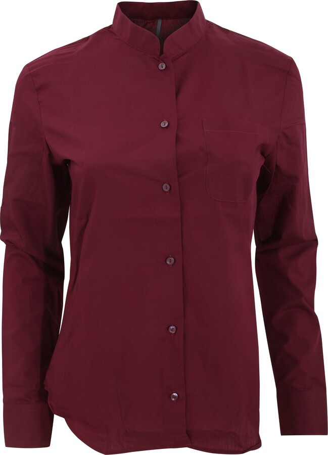 Kariban Womens/Ladies Long Sleeve Mandarin Collar Shirt (S) (Wine ...