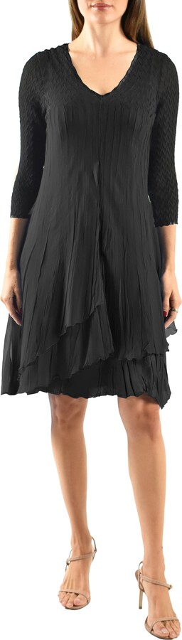 Komarov Ruffle Tiered Charmeuse & Chiffon Cocktail Dress