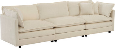 Latitude Run Modern 5 Beige Chenille Seating: 1+1+3 Seats Solid Wood Frame Breathable Comfortable Of 3 In Chenille: Round Arm Design Material