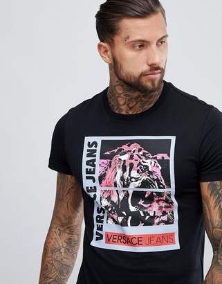 Versace Jeans T-Shirt In Black With Tiger Glitch Print