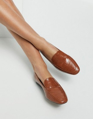 ASOS DESIGN Mindy flat loafers in tan croc