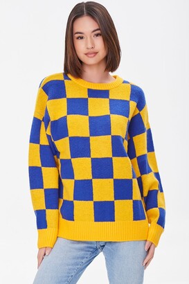 Forever 21 Women's Checkered Ribbed Sweater in Yellow/Blue Large