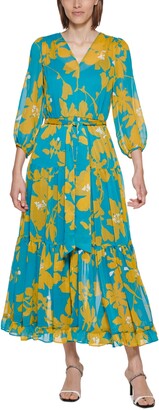 Calvin Klein Tropical-Print Chiffon Maxi Dress - ShopStyle