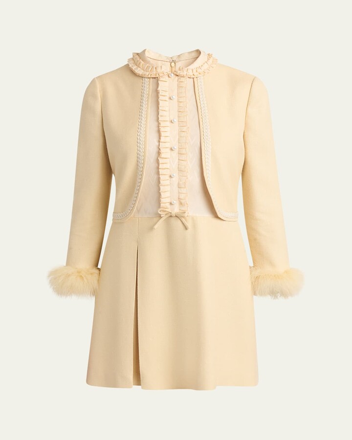 Valentino Garavani Layered Ruffle Feather Cuff Mini Dress