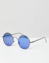 Thumbnail for your product : ASOS Design Round Sunglasses In Gunmetal With Blue Mirrored Lens