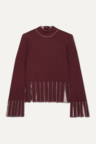Thumbnail for your product : STAUD Mika Cropped Fringed Stretch-knit Top - Merlot