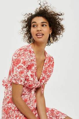 Topshop Womens Embroidered Tie Front T-Shirt Mini Dress