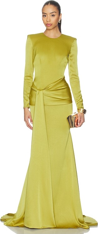 Alex Perry Long Sleeve Drape Sash Gown