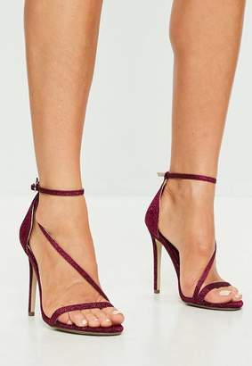 Missguided Burgundy Glitter Asymmetric Barely There Sandal Heels