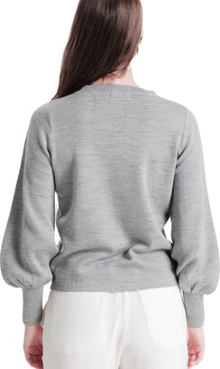 Tirillm "Alison" Merino Wool Sweater With Puffed Sleeves - Grey Melange