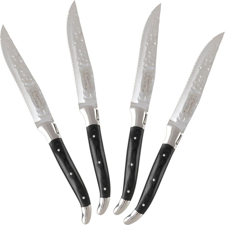 French Home Laguiole Connoisseur Wood Handle BBQ Steak Knives, Set of 4 - Black