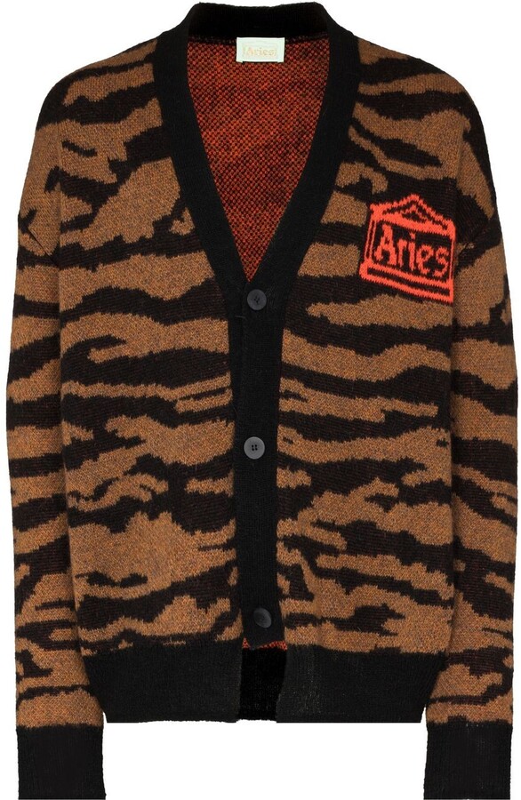 Aries Tiger-Intarsia Button-Up Cardigan - ShopStyle