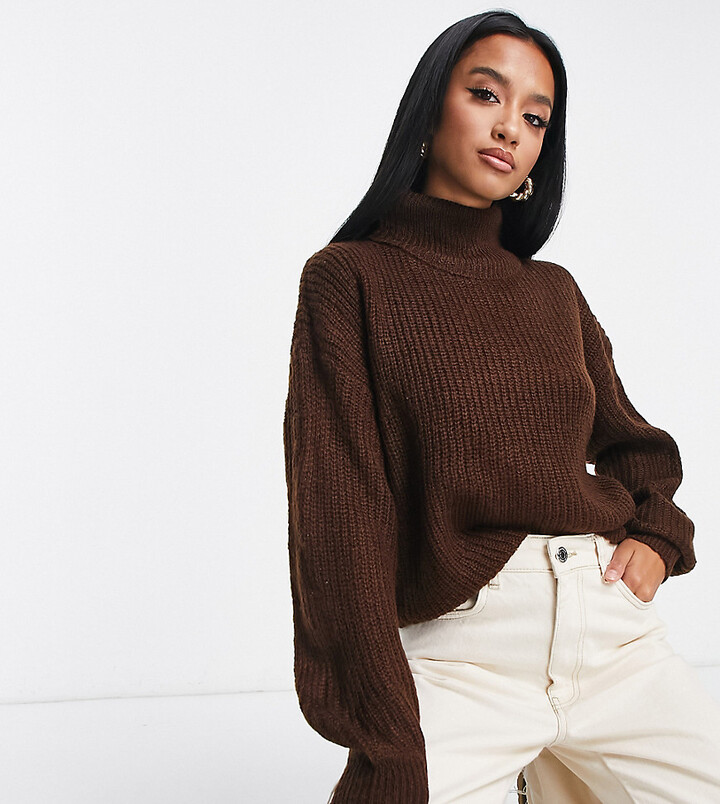Threadbare Petite Grace roll neck jumper in chocolate brown ShopStyle