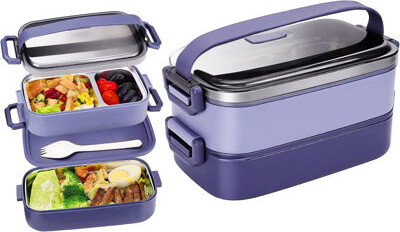 Wrought Studio 2-in-1 304 Stainless Steel & PP Bento Box – Leak-Proof Adult Lunch Container with Removable Trays & Cutlery