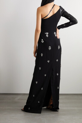 Givenchy One-sleeve Embellished Stretch-tulle And Satin-trimmed Crepe Gown - Black