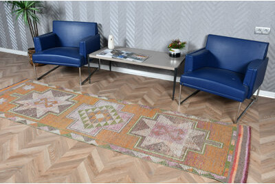 Union Rustic Handmade Turkish Herki Runner Rug For Hallway And Kitchen In Muted Orange With Vintage Anatolian Design Perfect For Floor Decoration