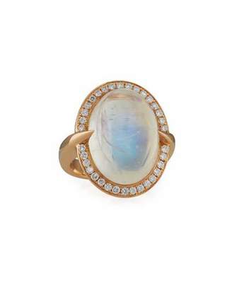 Frederic Sage Sparta Oval Rainbow Moonstone Ring with Diamonds in 18K Rose Gold
