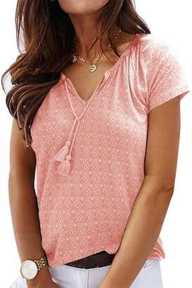 AitosuLa Women V-Neck Short Sleeve Tops Summer Casual Tunic Tops Print T Shirt Blouse 