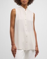 Thumbnail for your product : Eileen Fisher Sleeveless Button-Down Georgette Crepe Shirt