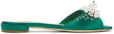 Thumbnail for your product : Miu Miu Embellished Satin Slides - Emerald