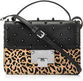 Thumbnail for your product : Jimmy Choo Rebel Leopard Print Lasered Cork on Black Mesh and Leather, with Crystal Studs, Cross Body Bag