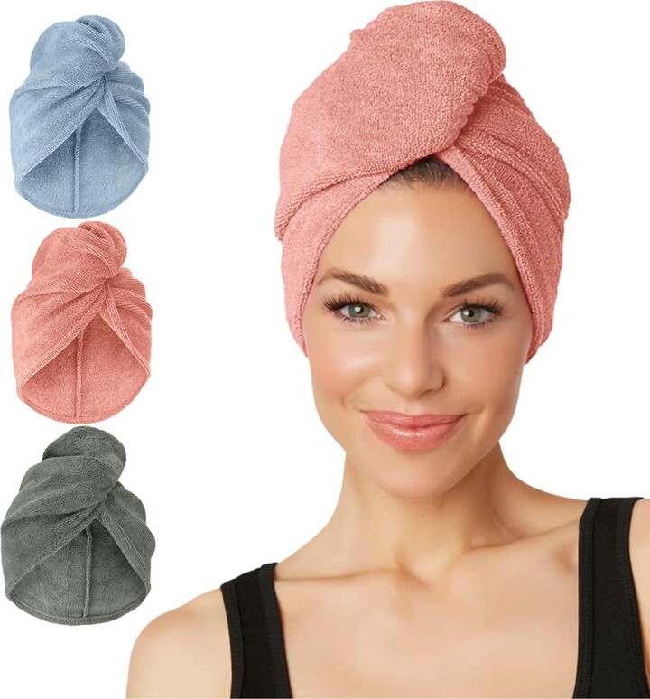 Turbie Twist 3-Pack Microfiber Hair Towel Wrap for Straight, Wavy & Curly Hair – Gray, Blue & Pink, Quick Dry - Black, blue red