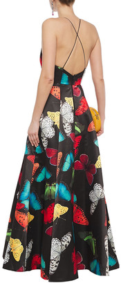 Alice + Olivia Pleated Printed Duchesse-satin Gown